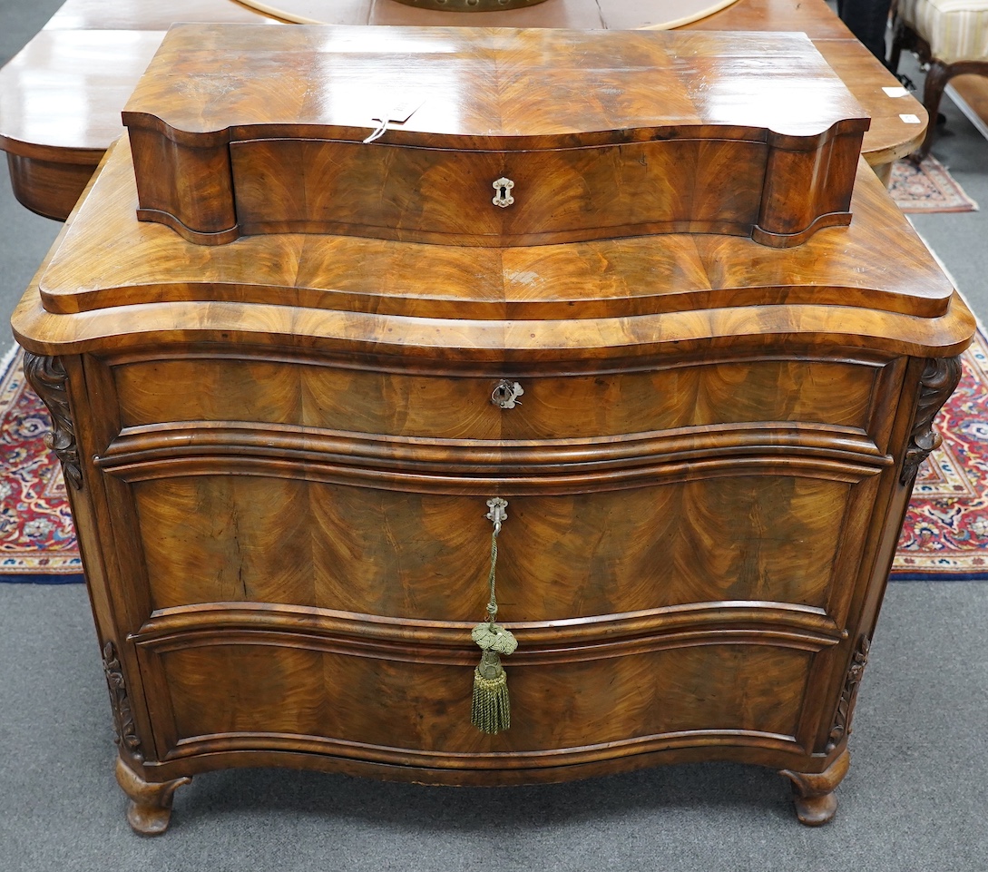 A 19th century French commode, width 96cm, depth 49cm, height 93cm. Condition - fair